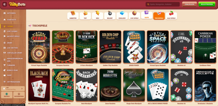 Tischspiele im BillyBets Casino