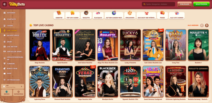 Live-Casino-Spiele im BillyBets Casino