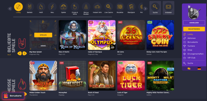 Rolling Slots Online-Casino-Spiele-Lobby